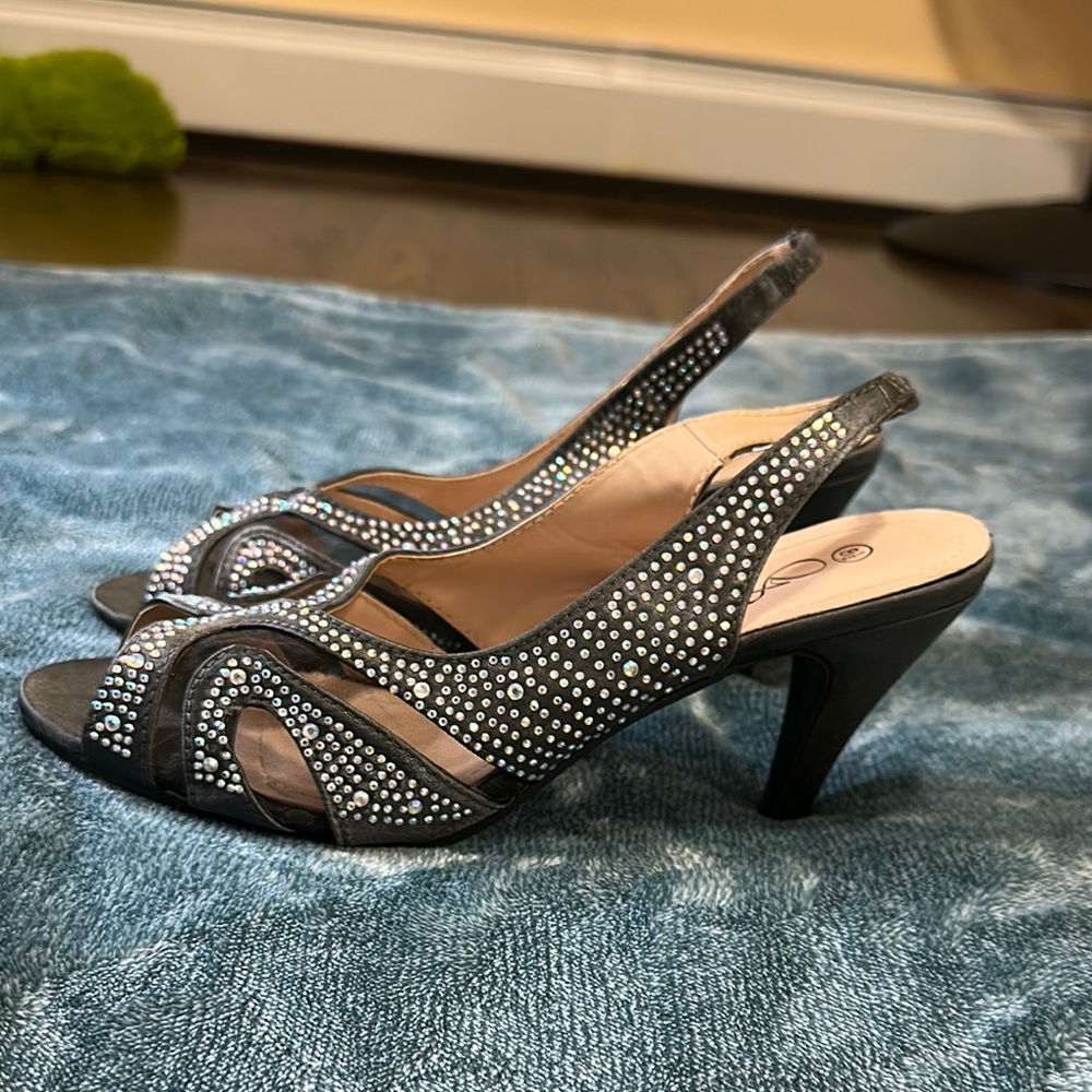 Gray Silver Rhinestone Heels - Picture 3 of 5